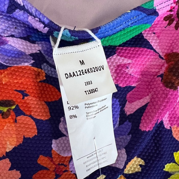 Cupshe Floral One Piece Swimsuit Navy Blue Pink Yellow V-Neck Size Medium NWT - Picture 9 of 12